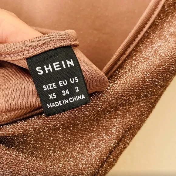 Shein METALLIC bronze STRETCH BODYSUIT open back BLOUSE SHIRT - Picture 2 of 15